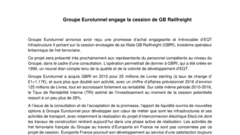 Groupe Eurotunnel engage la cession de GB Railfreight