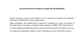 Groupe Eurotunnel finalise la cession de GB Railfreight