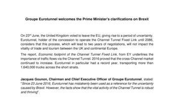 Groupe Eurotunnel welcomes the Prime Minister's clarifications on Brexit