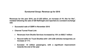 Eurotunnel Group: Revenue up for 2016