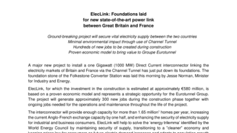 ElecLink: Foundations laid  for new state-of-the-art power link  between Great Britain and France