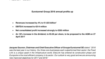 Eurotunnel Group 2016 annual profits up