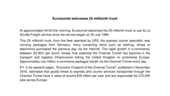 Eurotunnel welcomes 25 millionth truck