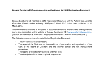 Groupe Eurotunnel SE announces the publication of its 2016 Registration Document