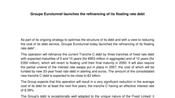 Groupe Eurotunnel launches the refinancing of its floating rate debt