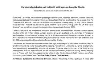 Eurotunnel celebrates as 2 millionth pet travels on board Le Shuttle