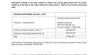 Information relating to the total number of shares and voting rights which form the share capital as at the date of the notice referred to under article L. 233-8 of the French commercial code