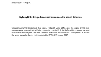 MyFerryLink: Groupe Eurotunnel announces the sale of its ferries