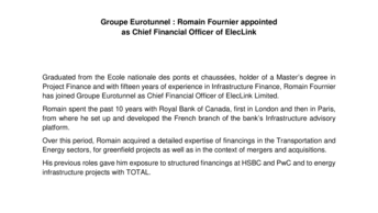Groupe Eurotunnel : Romain Fournier appointed  as Chief Financial Officer of ElecLink