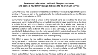 Eurotunnel celebrates 1 millionth Flexiplus customer  and opens a new 500m² lounge dedicated to its premium service
