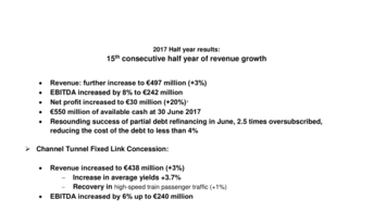 2017 Half year results:  15th consecutive half year of revenue growth