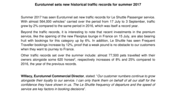 Eurotunnel sets new historical traffic records for summer 2017