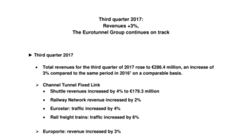 Third quarter 2017:  Revenues +3%, The Eurotunnel Group continues on track