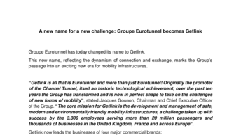A new name for a new challenge: Groupe Eurotunnel becomes Getlink