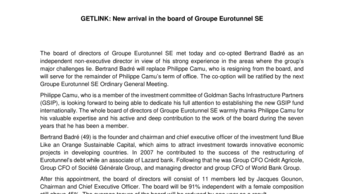 GETLINK: New arrival in the board of Groupe Eurotunnel SE