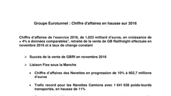 Groupe Eurotunnel : Chiffre d'affaires en hausse sur 2016