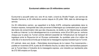 Eurotunnel célèbre son 25 millionième camion