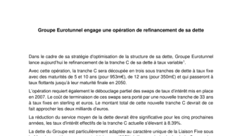 Groupe Eurotunnel engage une opération de refinancement de sa dette