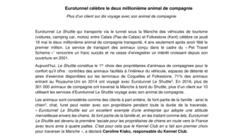 Eurotunnel célèbre le deux millionième animal de compagnie