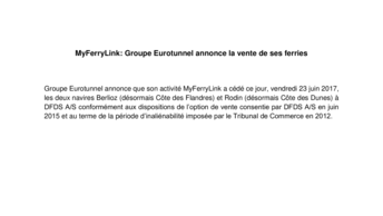 MyFerryLink: Groupe Eurotunnel annonce la vente de ses ferries