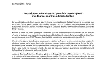 Innovation sur le transmanche : pose de la première pierre  d’un Scanner pour trains de fret à Fréthun