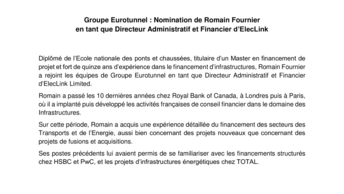 Groupe Eurotunnel : Nomination de Romain Fournier  en tant que Directeur Administratif et Financier d’ElecLink