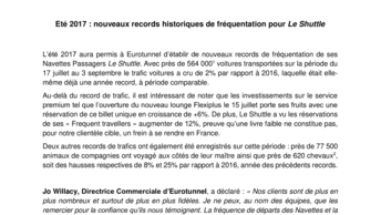 Eté 2017 : nouveaux records historiques de fréquentation pour Le Shuttle
