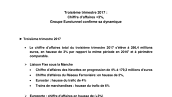 Troisième trimestre 2017 :  Chiffre d’affaires +3%, Groupe Eurotunnel confirme sa dynamique