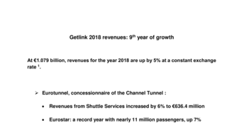 Getlink 2018 revenues: 9th year of growth