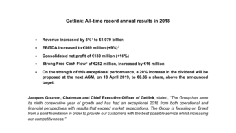 Getlink: All-time record annual results in 2018
