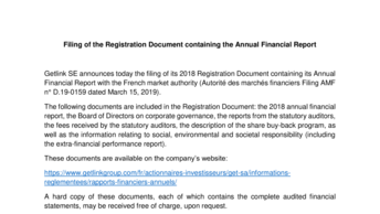 Filing of the Registration Document containing the Annual Financial Report