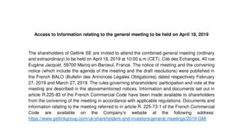 Access to Information relating to the general meeting to be held on April 18, 2019