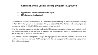 Combined Annual General Meeting of Getlink 18 April 2019