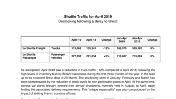 Shuttle Traffic for April 2019 - Destocking following a delay to Brexit