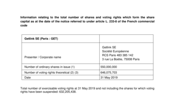 Information relating to the total number of shares and voting rights which form the share capital as at the date of the notice referred to under article L. 233-8 of the French commercial code