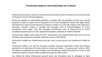 Eurotunnel réagit au vote britannique sur le Brexit