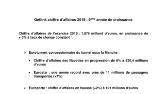 Getlink chiffre d’affaires 2018 : 9ème année de croissance
