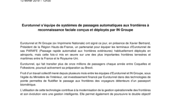 Eurotunnel s’équipe de systèmes de passages automatiques aux frontières à reconnaissance faciale conçus et déployés par IN Groupe