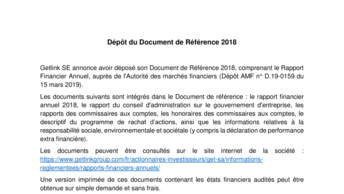 Dépôt du Document de Référence 2018