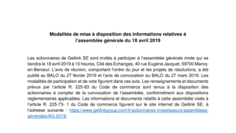 Modalités de mise à disposition des informations relatives à  l’assemblée générale du 18 avril 2019