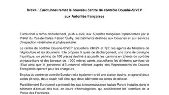 Brexit : Eurotunnel remet le nouveau centre de contrôle Douane-SIVEP aux Autorités françaises