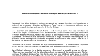 Eurotunnel désignée « meilleure compagnie de transport ferroviaire »