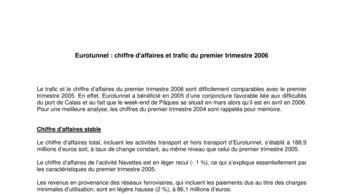 Eurotunnel : chiffre d'affaires et trafic du premier trimestre 2006
