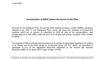 Incorporation of ENHC before the launch of the Offer