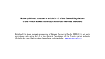 Notice published pursuant to article 241-2 of the General Regulations  of the French market authority (Autorité des marchés financiers)