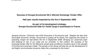 Success of Groupe Eurotunnel SA’s Warrant Exchange Tender Offer