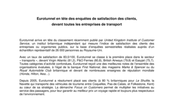 Eurotunnel en tête des enquêtes de satisfaction des clients, devant toutes les entreprises de transport