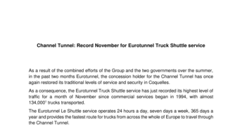 Channel Tunnel: Record November for Eurotunnel Truck Shuttle service