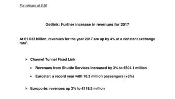 Getlink: Further increase in revenues for 2017