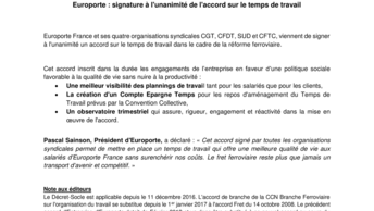Europorte : signature à l'unanimité de l'accord sur le temps de travail
